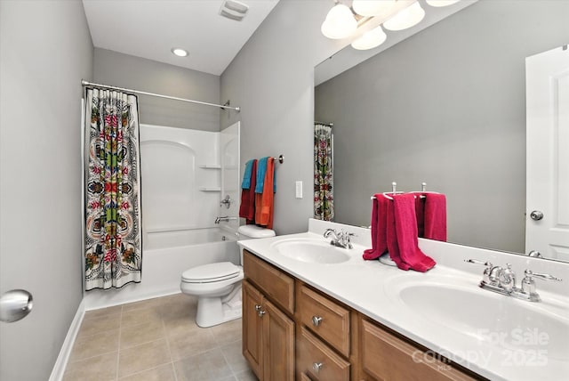 10818 Alvarado Way, Charlotte, NC 28277 - bathroom featuring double vanity, tile patterned floors, and shower / bath combination with curtain
