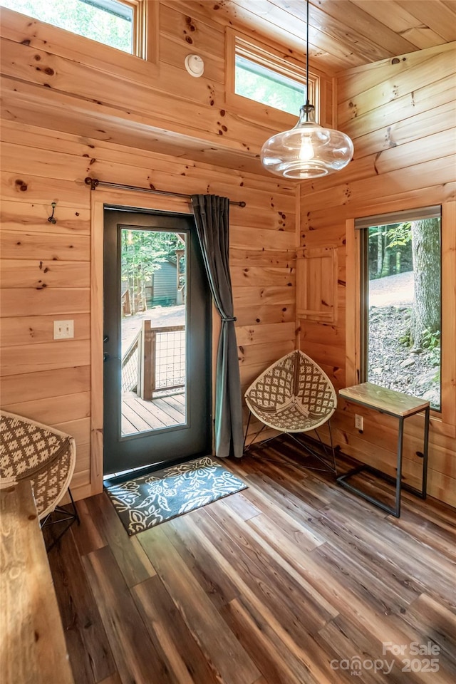 1037 Newberry Creek Rd, Old Fort, NC 28762 - entryway with wooden walls, wood finished floors, and wood ceiling