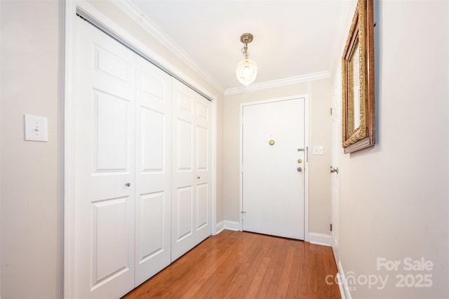 1300 Reece Rd Unit 402, Charlotte, NC 28209 - doorway to outside with light wood-style flooring and ornamental molding