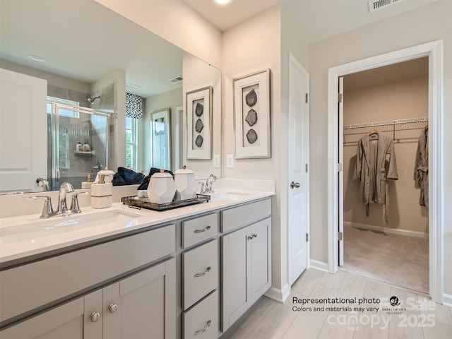 1020 Lookout Shoals Dr, Fort Mill, SC 29715 - full bath with double vanity, a shower stall, and a spacious closet