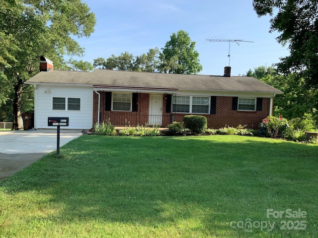 3009 Grier St, Newton, NC 28658 - single story home featuring a chimney, a front lawn, brick siding, and driveway