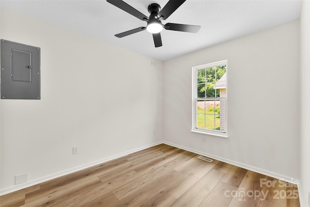 400 N Main Gq St, Granite Quarry, NC 28146 - unfurnished room featuring electric panel, a ceiling fan, and light wood-style flooring