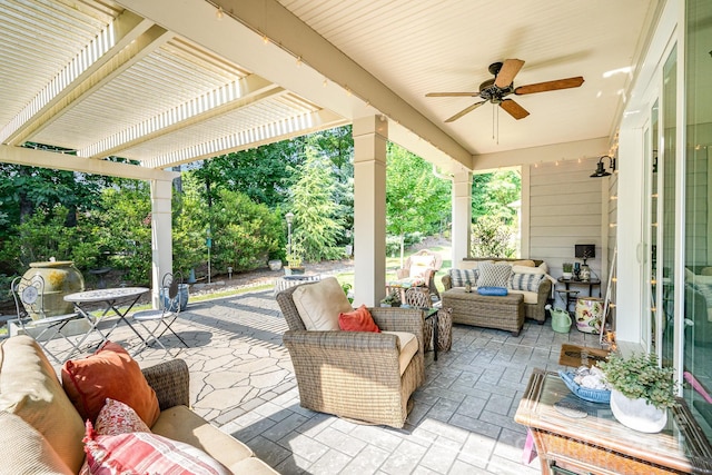 3899 Zemosa Ln NW, Concord, NC 28027 - view of patio featuring an outdoor hangout area, a ceiling fan, and area for grilling