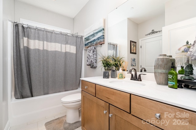 3899 Zemosa Ln NW, Concord, NC 28027 - full bathroom featuring vanity, shower / bath combo with shower curtain, and tile patterned flooring