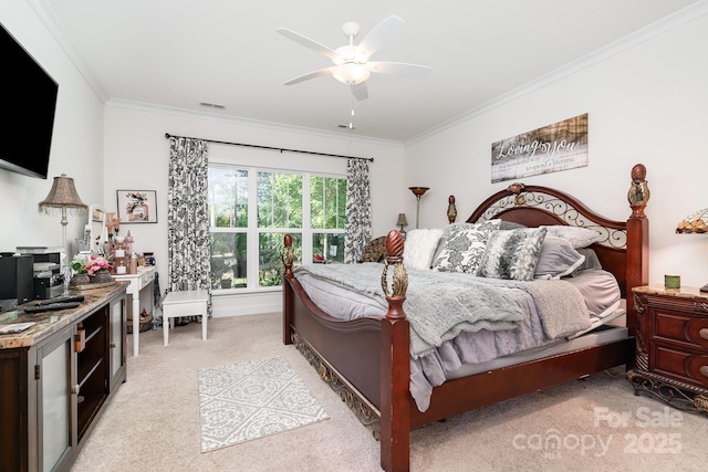 3899 Zemosa Ln NW, Concord, NC 28027 - bedroom with light colored carpet, crown molding, and a ceiling fan