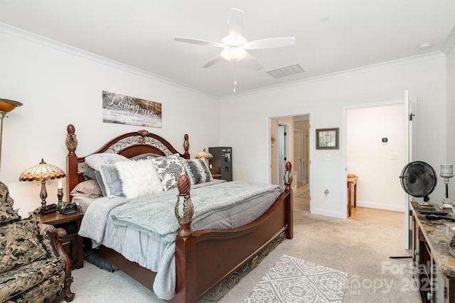3899 Zemosa Ln NW, Concord, NC 28027 - bedroom featuring light colored carpet, ornamental molding, and ceiling fan