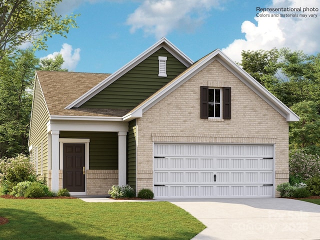 237 Runner Stone Ln, Fort Mill, SC 29715 - view of front of house with brick siding, a front lawn, concrete driveway, and a shingled roof