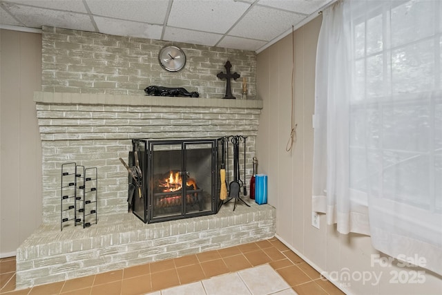 6632 Candlewood Dr, Charlotte, NC 28210 - detailed view of a fireplace, a paneled ceiling, and a decorative wall