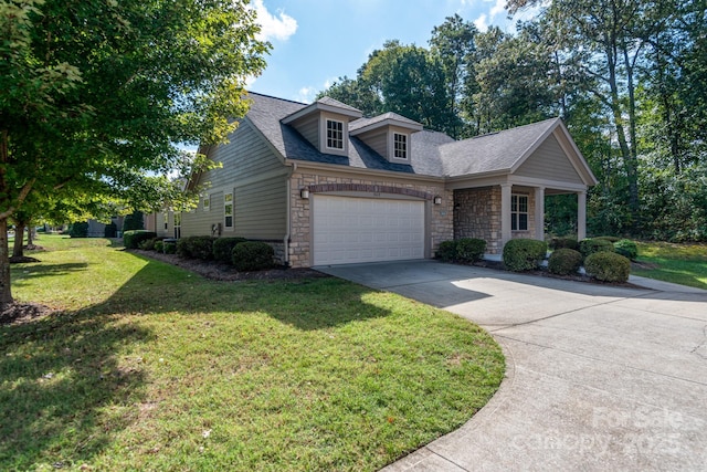 860 Wynnshire Dr, Hickory, NC 28601 - new england style home featuring stone siding, an attached garage, driveway, and a front yard