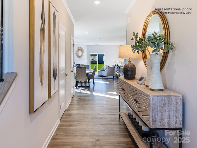 1016 Lookout Shoals Dr, Fort Mill, SC 29715 - corridor featuring wood finished floors, crown molding, and recessed lighting