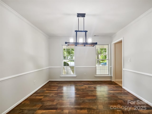 8701 Holly Creek Ct, Charlotte, NC 28216 - empty room with a chandelier, wood finished floors, and ornamental molding