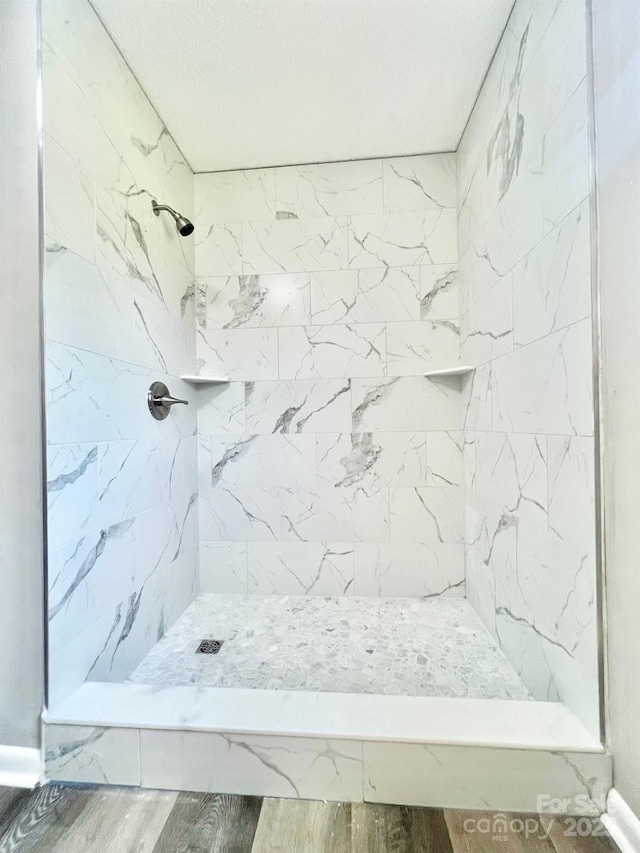 1678 Nelson Dr, Newton, NC 28658 - bathroom featuring tiled shower and wood finished floors