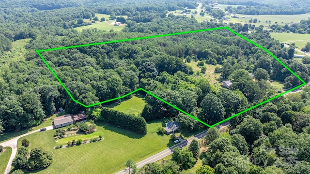 6314 Providence Church Rd, Vale, NC 28168 - aerial overview of property's location with property boundaries highlighted and a heavily wooded area