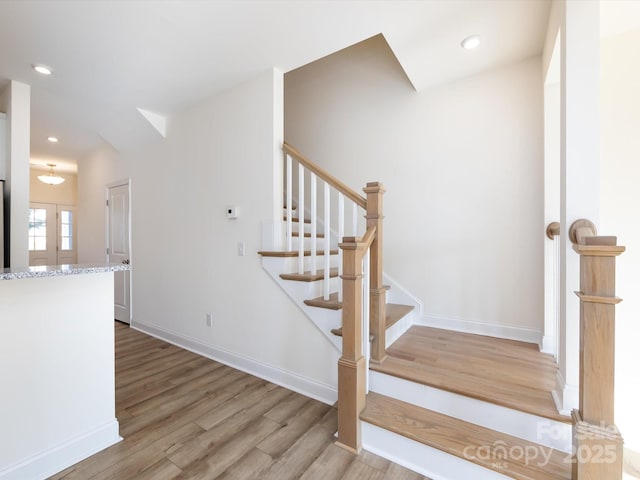 1206 Pebble Grove Dr, Clover, SC 29710 - stairway featuring wood finished floors and recessed lighting