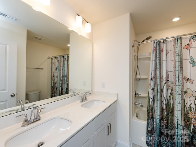 1206 Pebble Grove Dr, Clover, SC 29710 - full bath with shower / tub combo with curtain, double vanity, and recessed lighting
