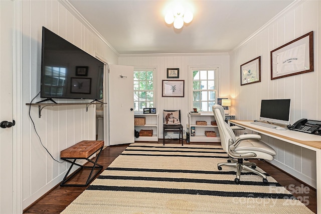 5301 Addison Dr, Charlotte, NC 28211 - office area with dark wood-style flooring and ornamental molding