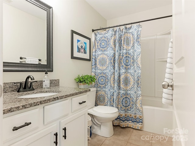 342 Battery Cir, Clover, SC 29710 - full bathroom featuring vanity, tile patterned floors, and shower / tub combo with curtain