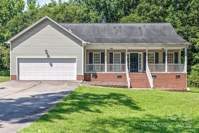 1921 Williford Woods Ln, Rock Hill, SC 29730 - view of front of property featuring a porch, concrete driveway, a garage, a front yard, and a shingled roof