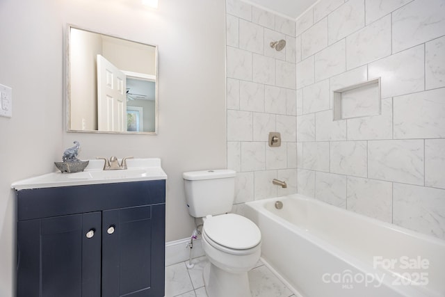 900 N Salisbury Ave, Spencer, NC 28159 - full bathroom with vanity, marble look tile flooring, and bathing tub / shower combination