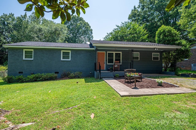 108 Graham St, Stanley, NC 28164 - ranch-style home featuring crawl space, a porch, and a front lawn