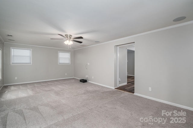 108 Graham St, Stanley, NC 28164 - carpeted empty room with ornamental molding and a ceiling fan