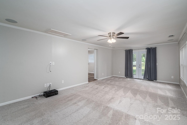 108 Graham St, Stanley, NC 28164 - unfurnished room featuring a ceiling fan, carpet, crown molding, and attic access