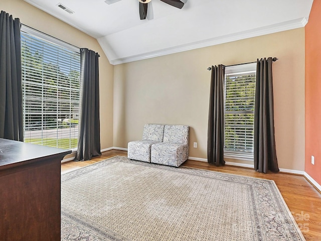 1842 Caroline Way, Fort Mill, SC 29715 - sitting room with ceiling fan, plenty of natural light, wood finished floors, ornamental molding, and lofted ceiling