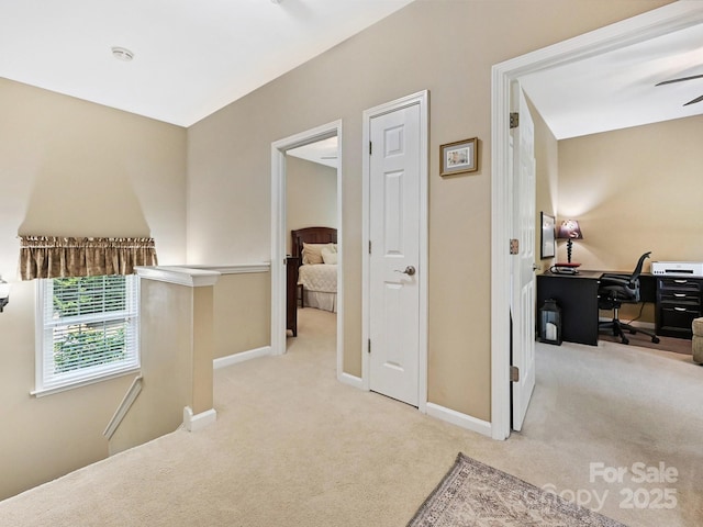 1842 Caroline Way, Fort Mill, SC 29715 - hallway featuring an upstairs landing, light colored carpet, and a desk