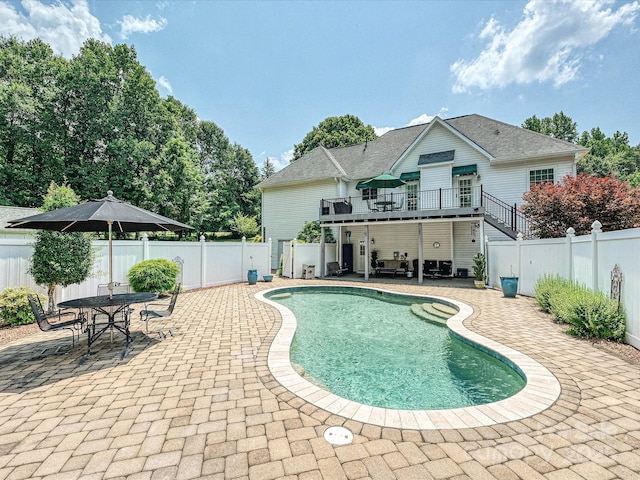 1842 Caroline Way, Fort Mill, SC 29715 - view of swimming pool with a patio area, a fenced backyard, and stairway
