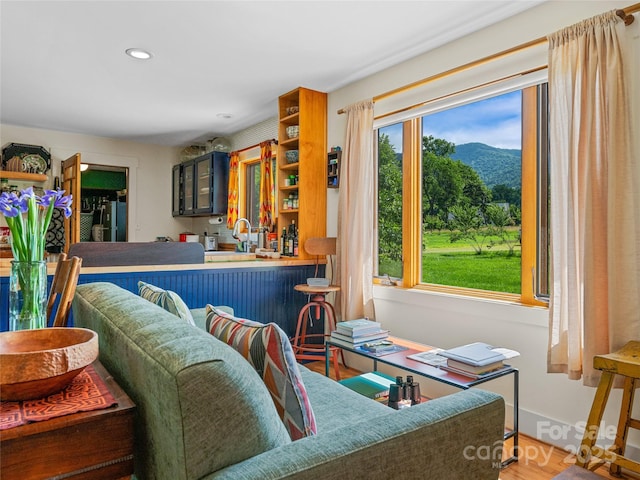 32 Sugar Cove Rd, Weaverville, NC 28787 - living area with a mountain view, wood finished floors, and recessed lighting