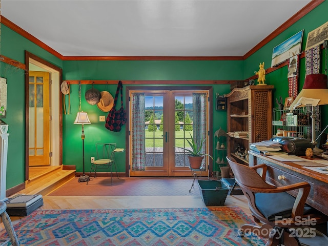 32 Sugar Cove Rd, Weaverville, NC 28787 - office featuring french doors and crown molding