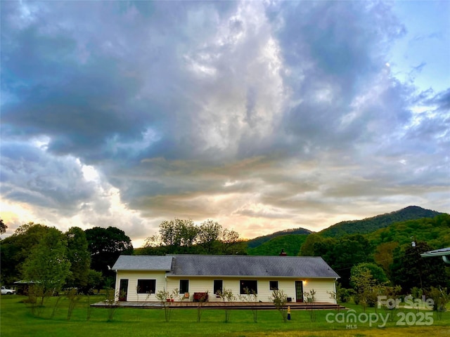 32 Sugar Cove Rd, Weaverville, NC 28787 - ranch-style home with a front lawn and a deck with mountain view