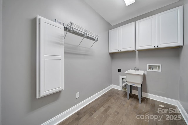 329 Wave Crest Dr, Tega Cay, SC 29708 - laundry room featuring washer hookup, cabinet space, dark wood finished floors, and hookup for an electric dryer