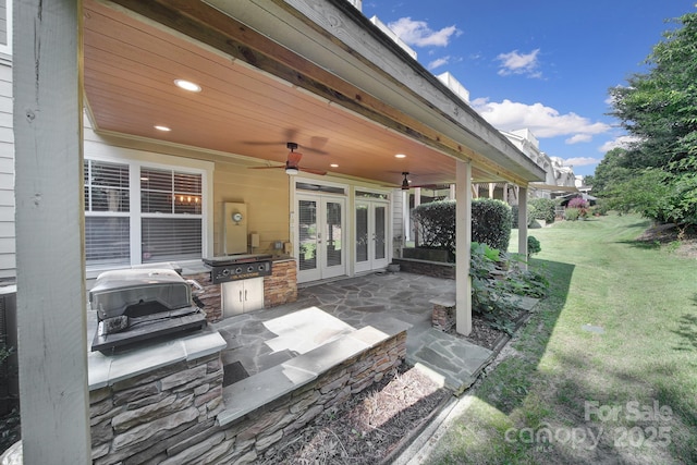 329 Wave Crest Dr, Tega Cay, SC 29708 - view of patio featuring an outdoor kitchen, french doors, and ceiling fan