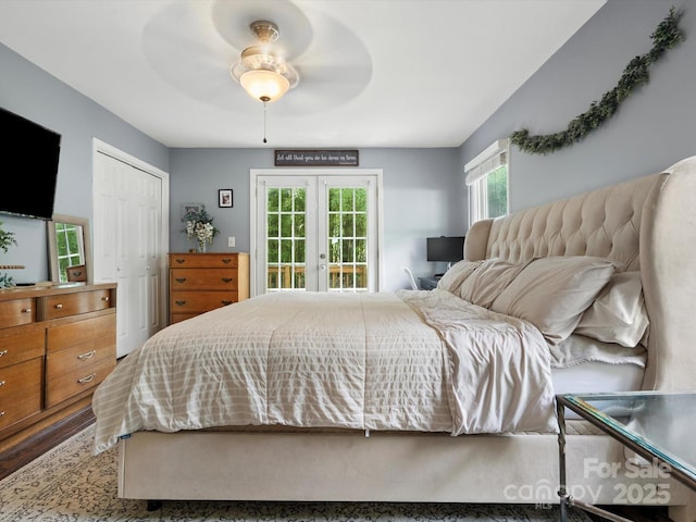 5007 Rehobeth Rd, Waxhaw, NC 28173 - bedroom with french doors, access to outside, a closet, and ceiling fan