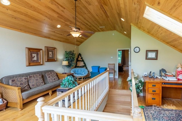 486 Center Dr Unit 7B, Bryson City, NC 28713 - living area featuring wood finished floors, wood ceiling, lofted ceiling, ceiling fan, and recessed lighting