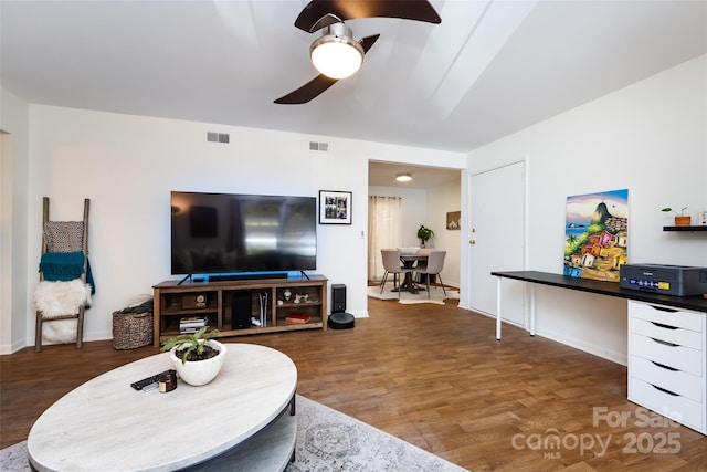 2620 Park Rd Unit F, Charlotte, NC 28209 - living room with wood finished floors and a ceiling fan