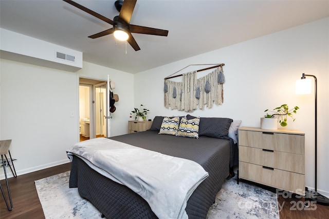 2620 Park Rd Unit F, Charlotte, NC 28209 - bedroom featuring dark wood-style flooring and ceiling fan