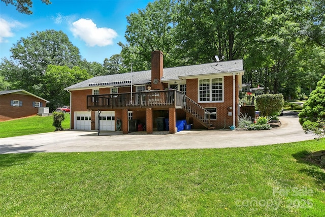 701 4th Ave NE, Conover, NC 28613 - back of house featuring driveway, a garage, a chimney, a deck, and a yard