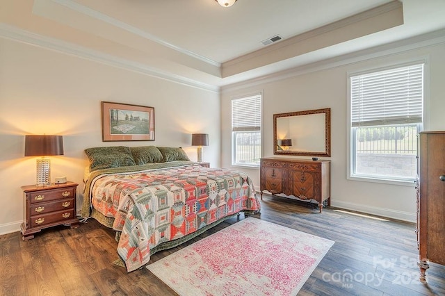 469 Summerfield Pl, Flat Rock, NC 28731 - bedroom featuring a tray ceiling, ornamental molding, and wood finished floors
