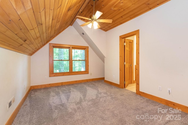 25 Trillium Trce, Maggie Valley, NC 28751 - additional living space with wood ceiling, carpet flooring, vaulted ceiling, and a ceiling fan