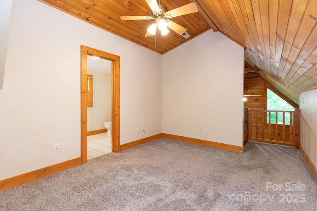 25 Trillium Trce, Maggie Valley, NC 28751 - additional living space featuring wooden ceiling, vaulted ceiling, a ceiling fan, carpet flooring, and wood walls