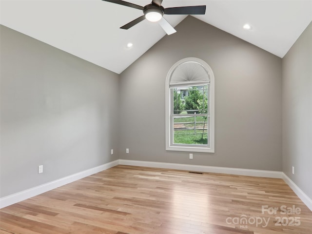278 Ollie Weaver Rd, Weaverville, NC 28787 - unfurnished room with ceiling fan, lofted ceiling, light wood-style floors, and recessed lighting