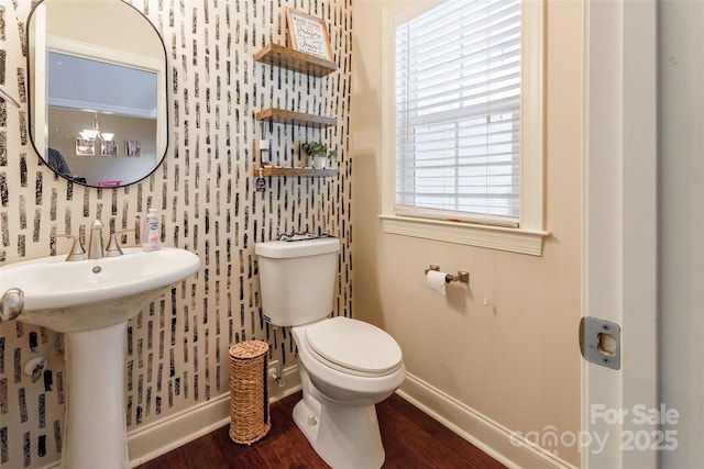 4203 Flint Dr, Lancaster, SC 29720 - half bath with wood finished floors and wallpapered walls
