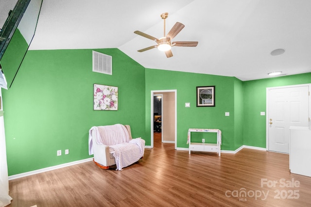 4614 Jacquelyne Dr, Indian Trail, NC 28079 - living area with ceiling fan, wood finished floors, and high vaulted ceiling