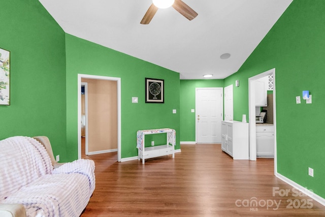 4614 Jacquelyne Dr, Indian Trail, NC 28079 - sitting room with a ceiling fan, wood finished floors, and high vaulted ceiling