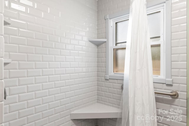 313 E Main St, Morganton, NC 28655 - full bathroom with tile walls and curtained shower