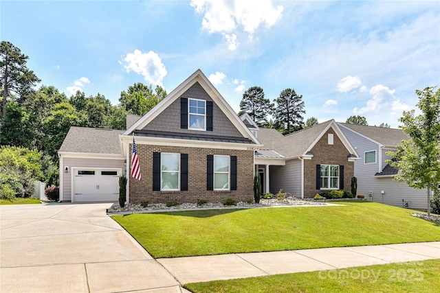 5129 Devonshire Rd, Denver, NC 28037 - craftsman-style home with a front lawn, an attached garage, brick siding, and driveway