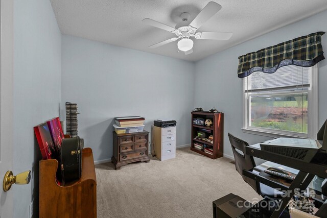 2906 Plantation Way, Albemarle, NC 28001 - carpeted home office featuring a ceiling fan and a textured ceiling