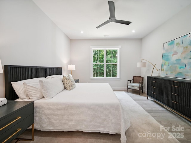 2108 Lakeview Cir, Matthews, NC 28105 - bedroom with wood finished floors, recessed lighting, and a ceiling fan